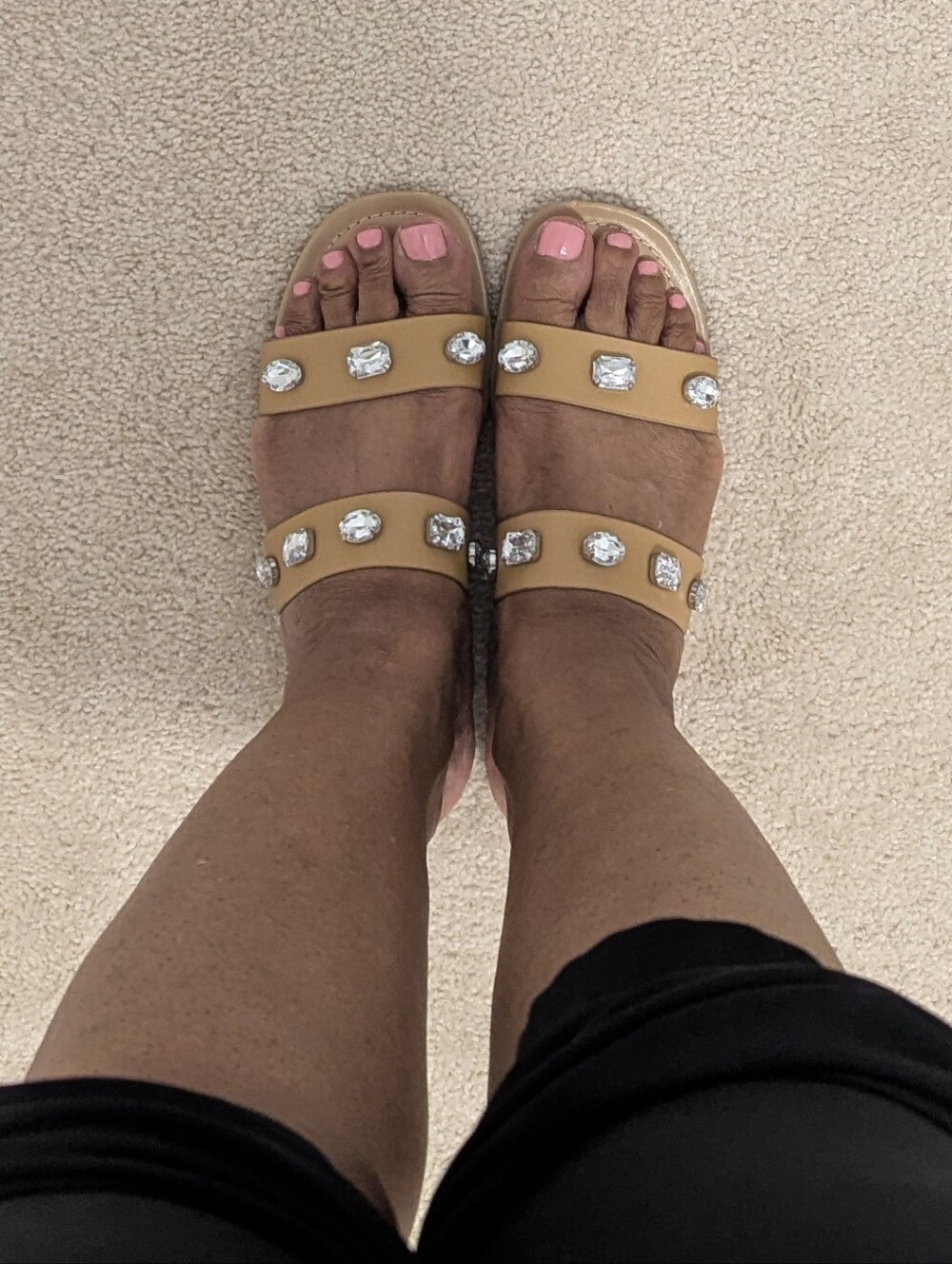 Tan Studded Slide Sandals - Picture 2 of 4